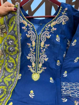 Farshi Style Slub Cotton Embroidered Dress